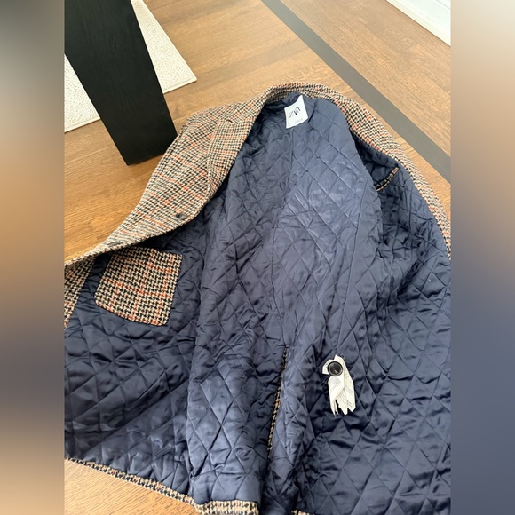 ZARA Men’s Houndstooth Trench Longline Dress Coat Fabric Made In Italy SZ Medium - Picture 16 of 16